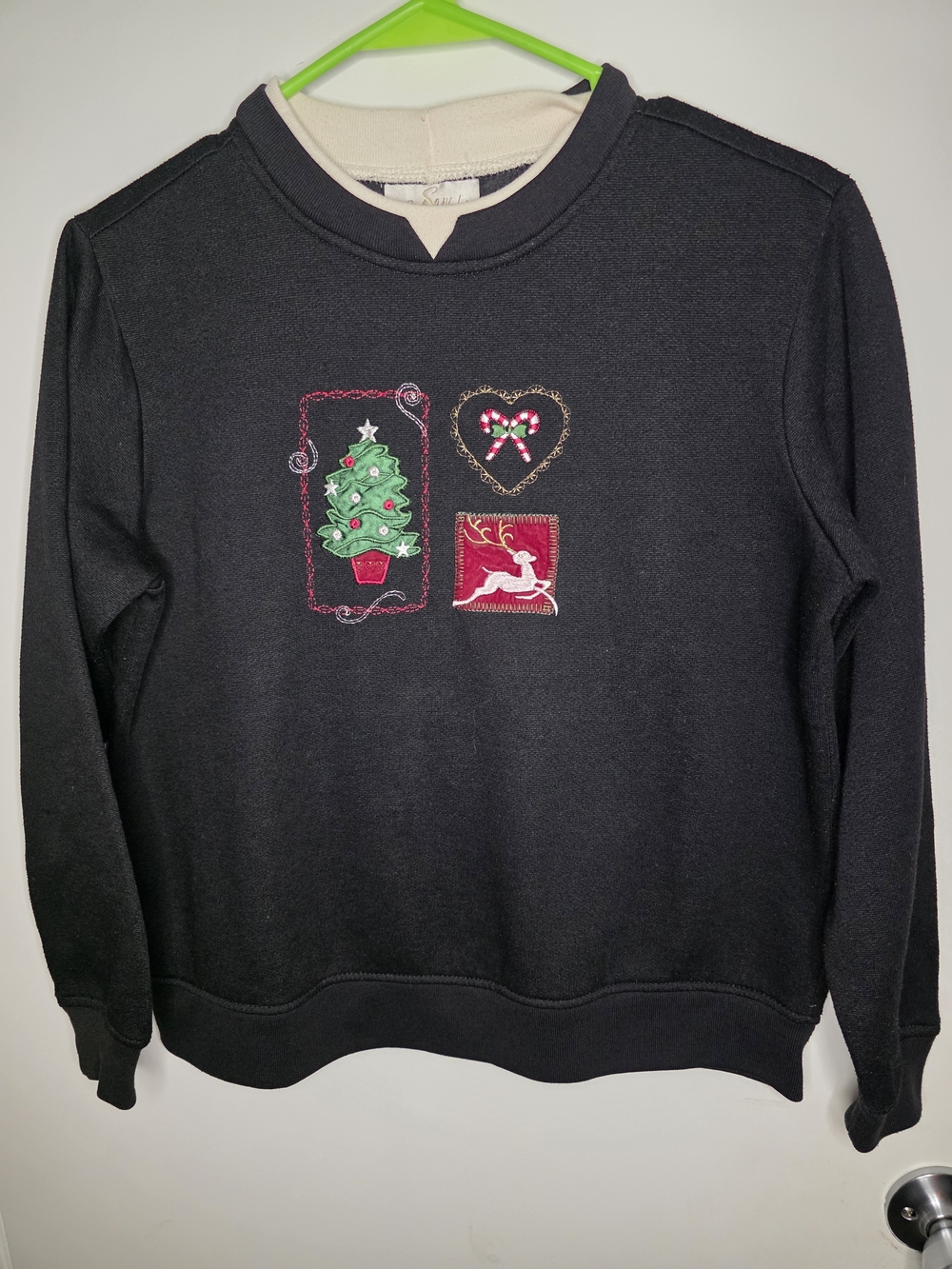 Studio Works Black Crewneck Sweater with Festive Embroidered Motifs-PS